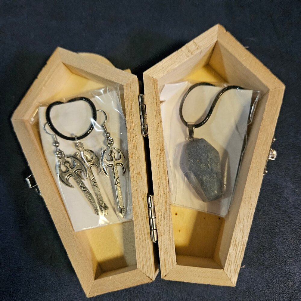 Blue aventurine coffin gemstone & double sided, battle axe pendants/earrings